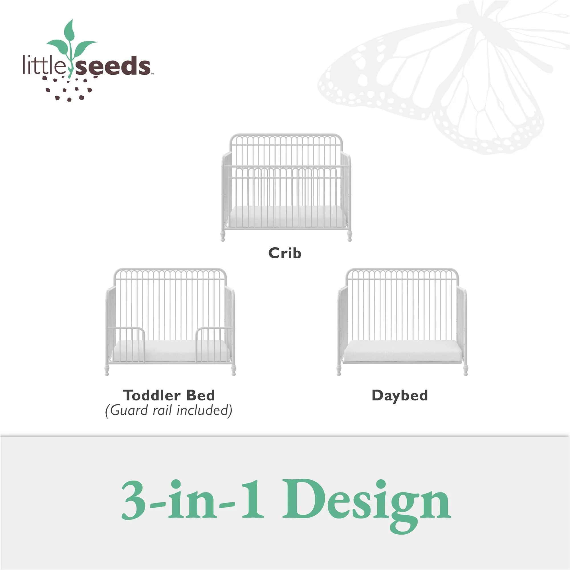 Little Seeds Ivy 3-in-1 Convertible Metal Crib, Off White - Curated Treasures Market