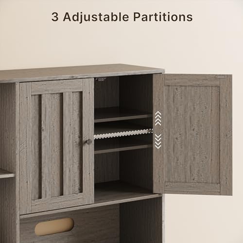 Gizoon 60.4" Farmhouse Kitchen Pantry Storage Cabinet with Doors and Adjustable Shelves, Large Kitchen Hutch with Drawers, Freestanding Cupboard for Dining Room, Living Room, Retro