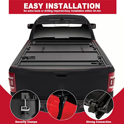 5.7 ft Tri-fold Truck Bed Tonneau Cover Fits 2009-2024 Dodge Ram 1500 (Classic & New) Fleetside 5.7ft (67.4") Bed w/o Ram Box