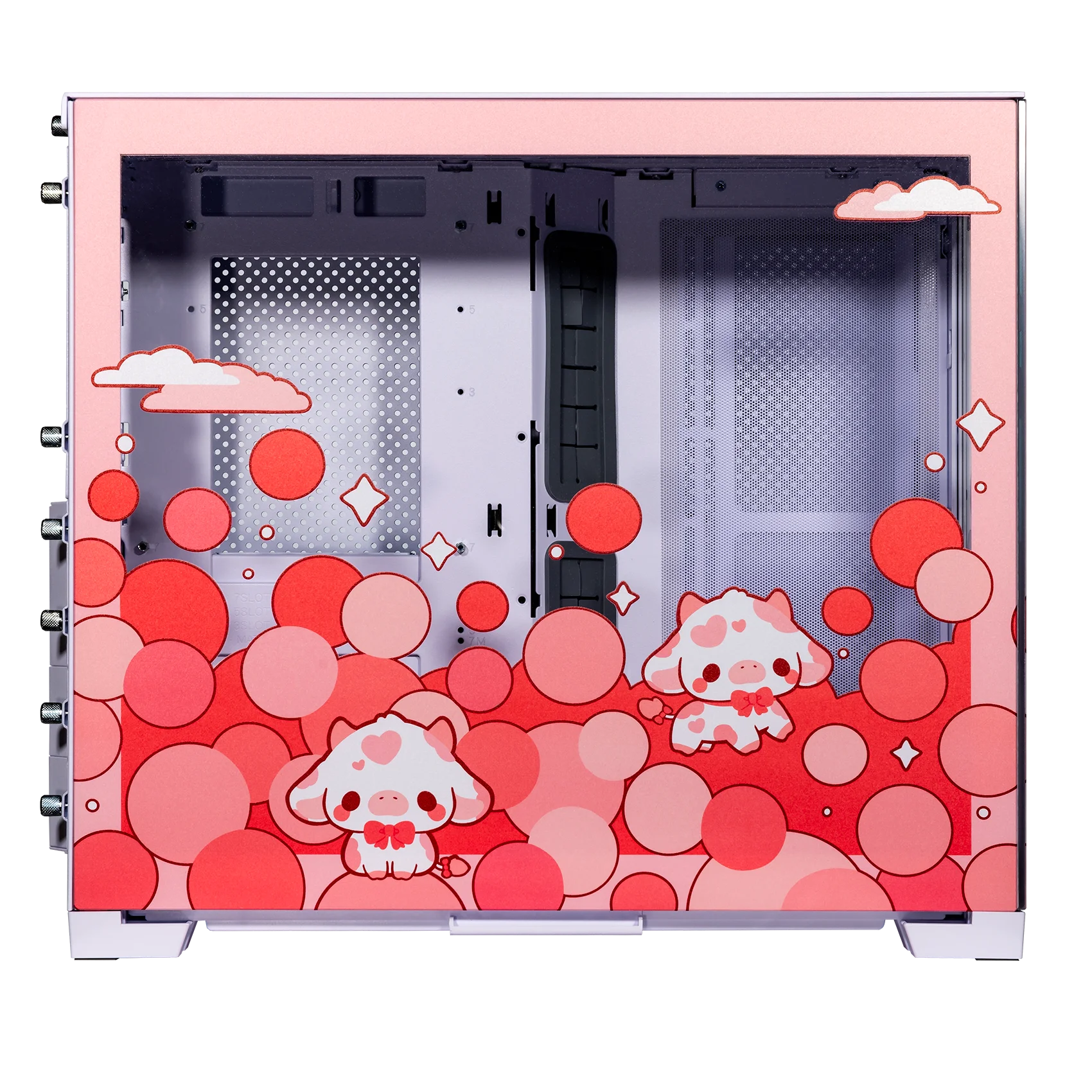 Velztorm Bubble Cow Custom Art Aluminum Tempered Glass O11 Dynamic Mini Rose Pink Gaming Computer Case, Supports Mini-ITX, Micro-ATX, and ATX Motherboard Sizes, O11D Mini-S