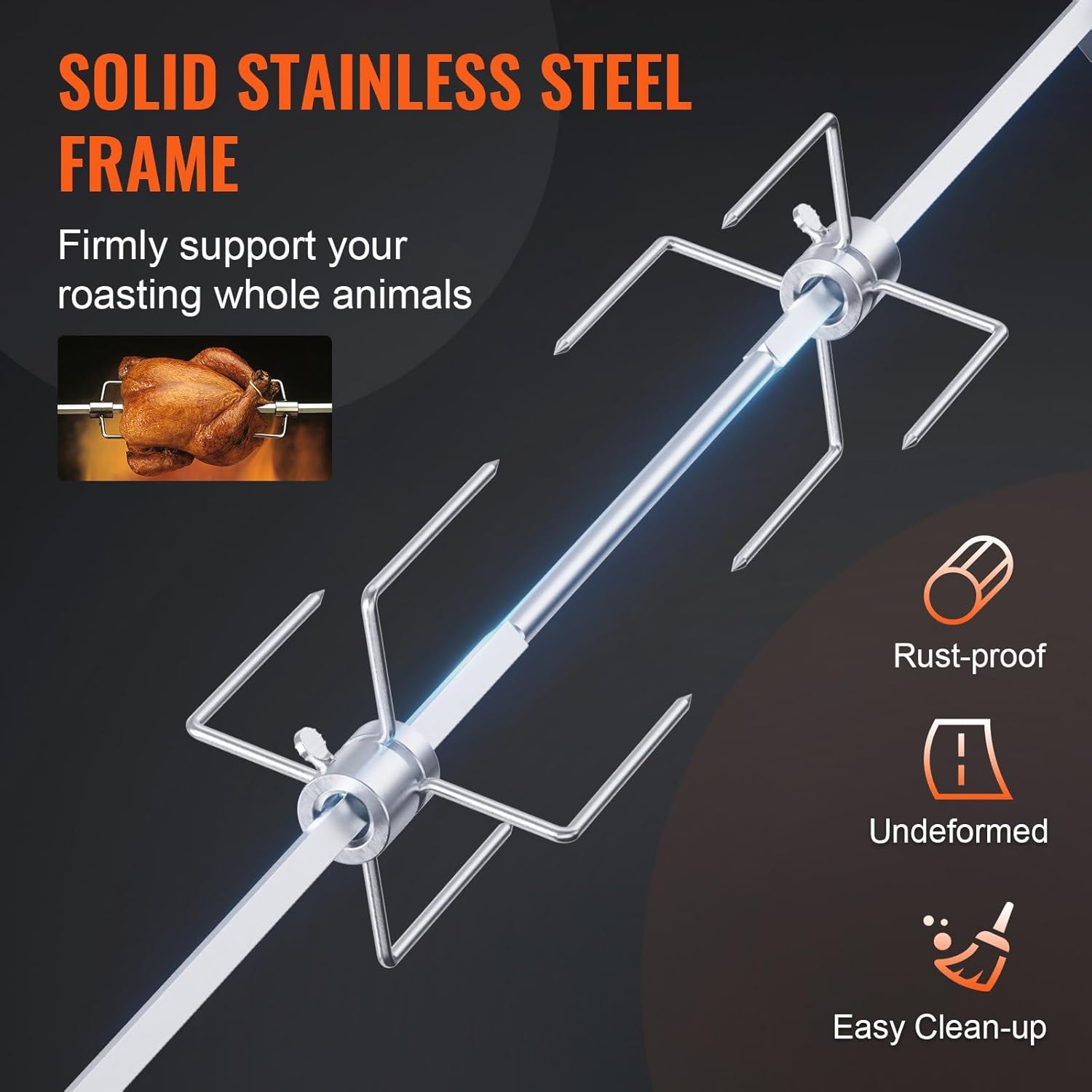 Heavy Duty Stainless Steel Grill Rotisserie Kit with 9W Motor - Automatic Grilling Attachment for Electric Bbq Grill - 32-Inch / 39-Inch Hexagon Spit Rod - 26 Lbs Capacity