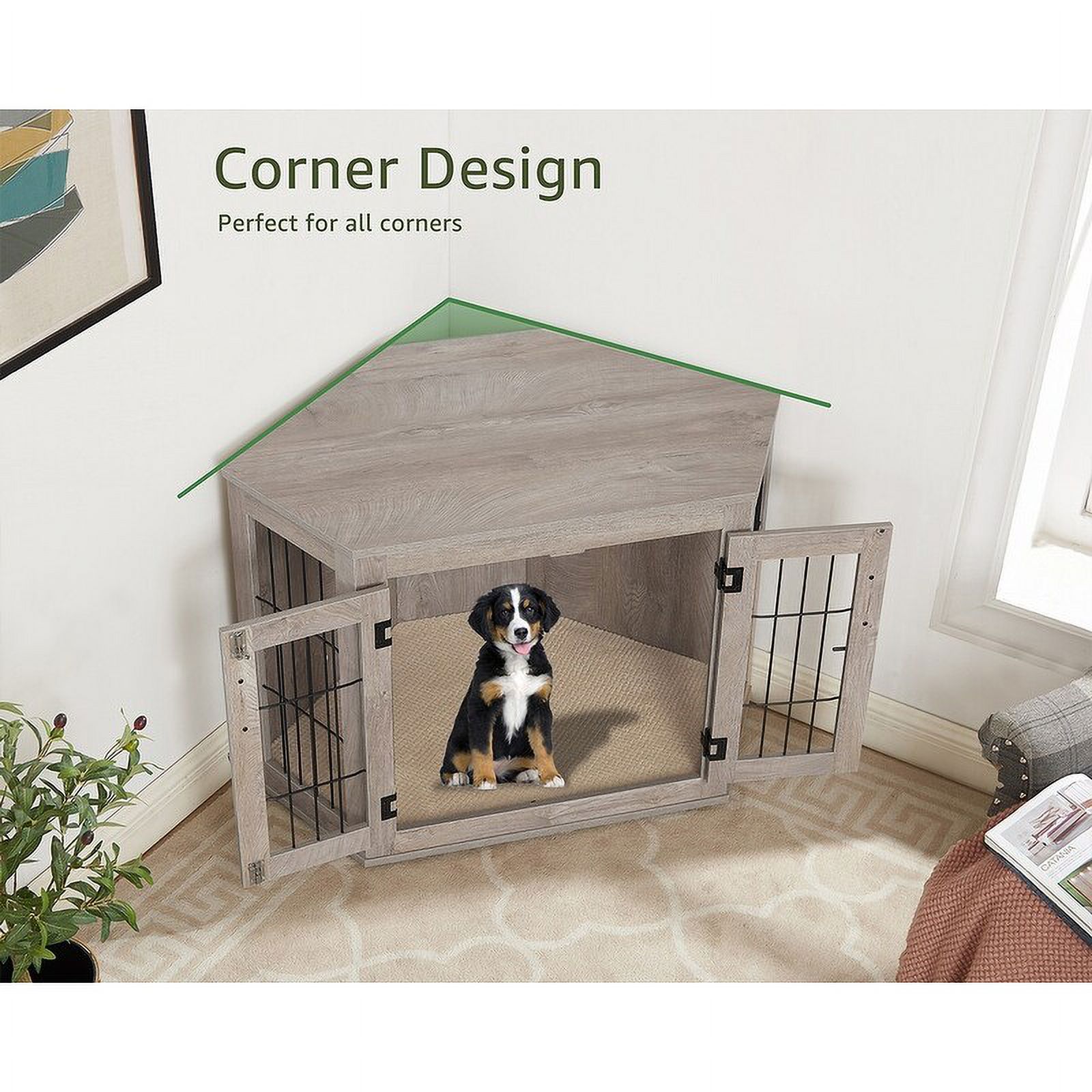 Corner Dog Crate Furniture, Wooden Dog Kennel End Table 26.77" H x 39.13" W x 25.59" D