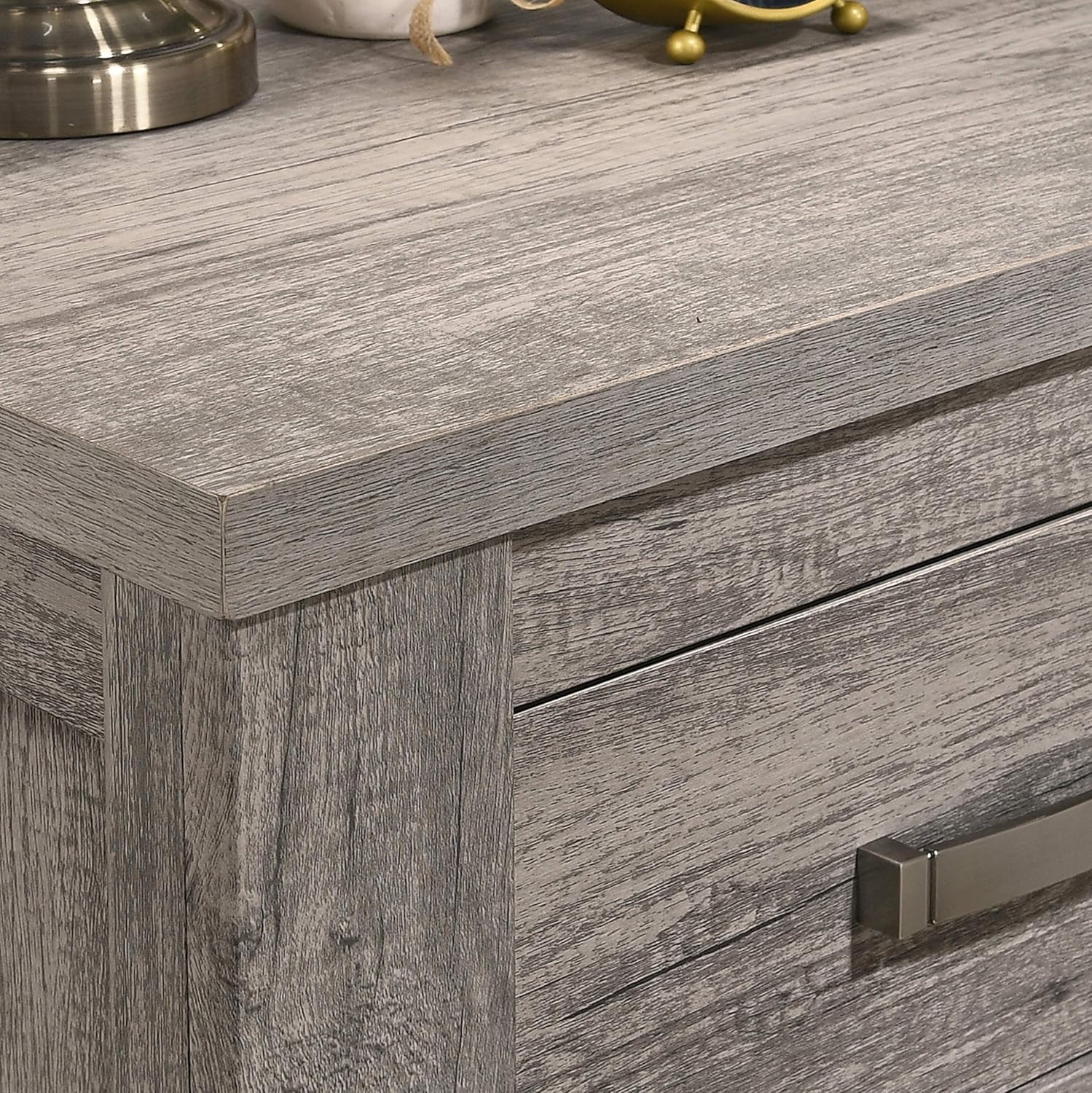 Roundhill Furniture Floren Contemporary Weathered Gray Wood Bedroom Set, Queen Panel Bed, Dresser, Mirror, Nightstand, Chest