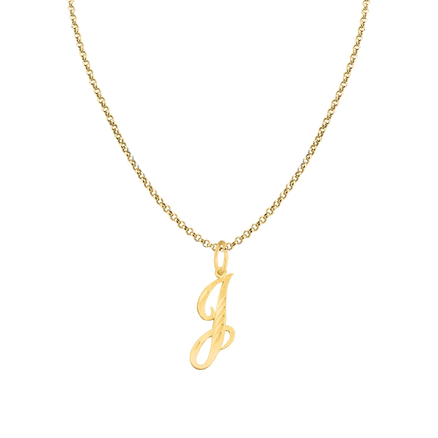 Precious Stars 14K Yellow Gold Diamond-cut Cursive Letter Initial 'J' Pendant with 16" Chain Necklace