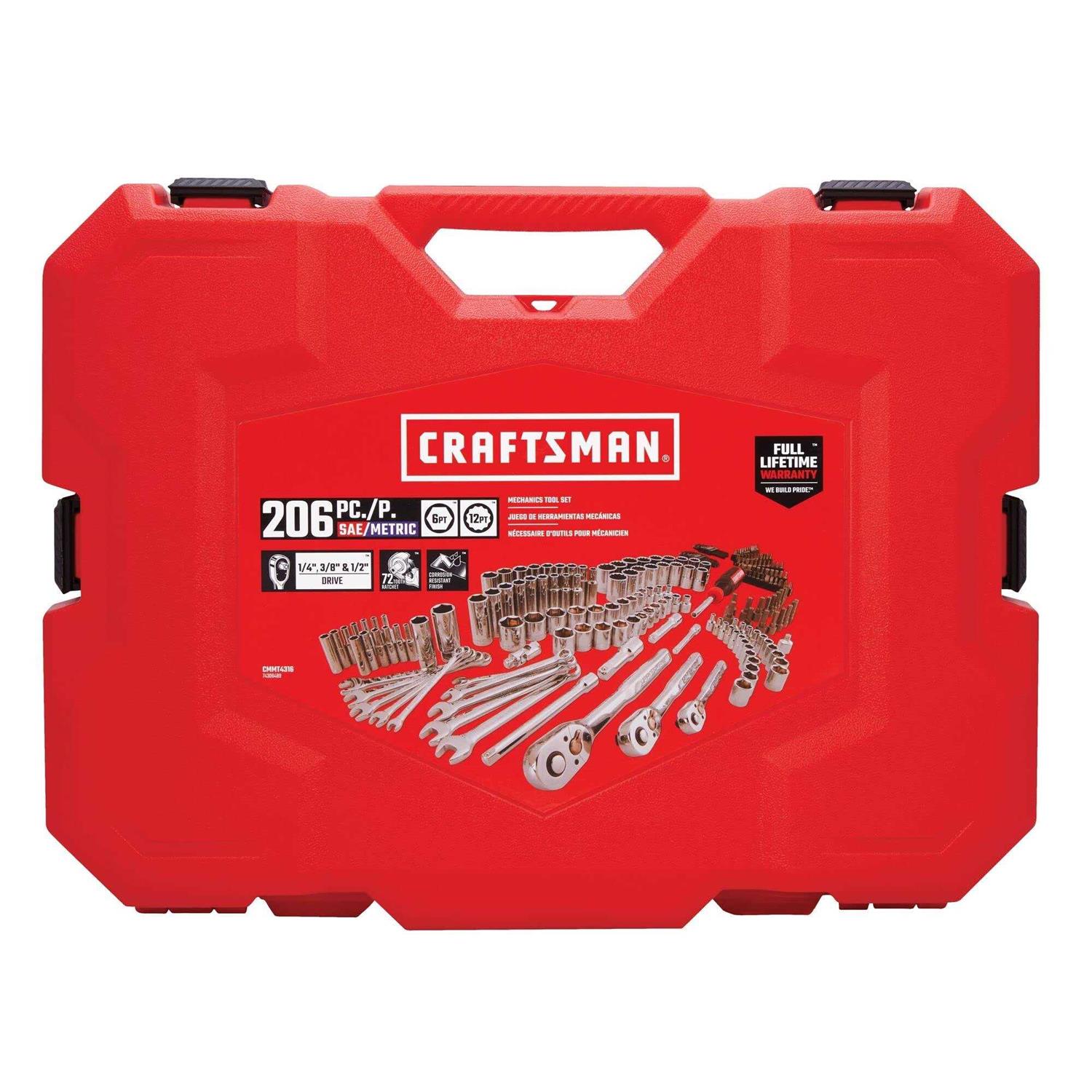 Craftsman 206-Piece Standard and Metric Combination Polished Chrome Mechanics Tool Set with Hard Case - Shop Hardware Tools Online Store