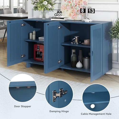 Storage Cabinet, 60" Buffet Cabinet with Storage, Wood Sideboard Cabinet with 2 Hollow Door and 2 Adjustable Shelves, Modern Accent Cabinet for Kitchen, Living Room, Dining Room (Almond)