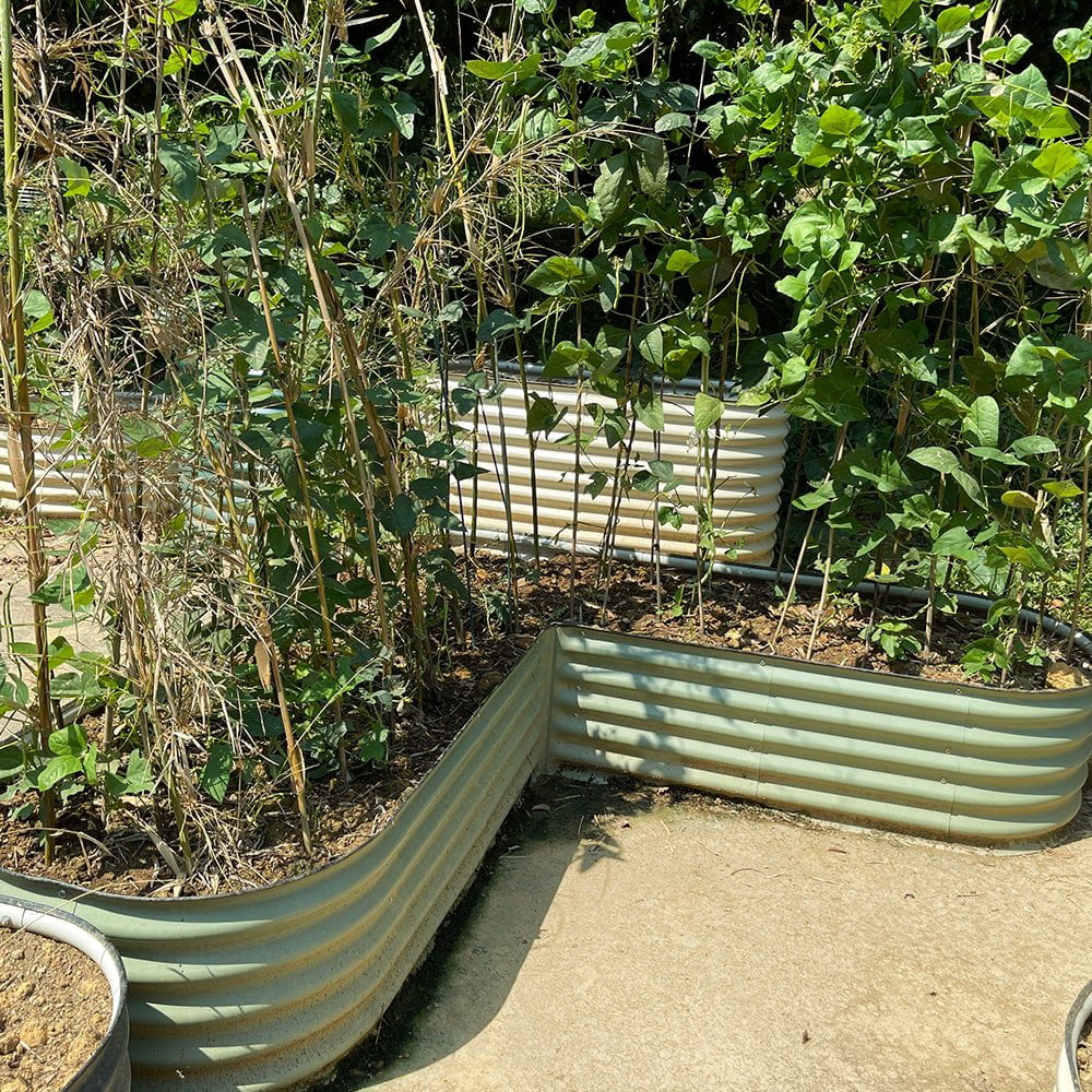 VEGEGA 17" Tall L-Shaped Modular Corrugated Metal Raised Garden Beds Large Size - Green