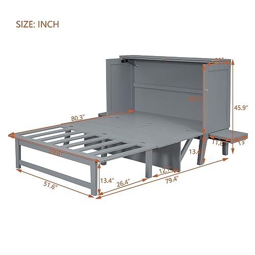 XD Designs Modern Full Size Murphy Bed with Cabinet and Drawers, Traditional Solid Wood Murphy Bed Chest, Can be Folded into a Wardrobe, Storage Platform Bed Wall Bed, Space-Saving Design