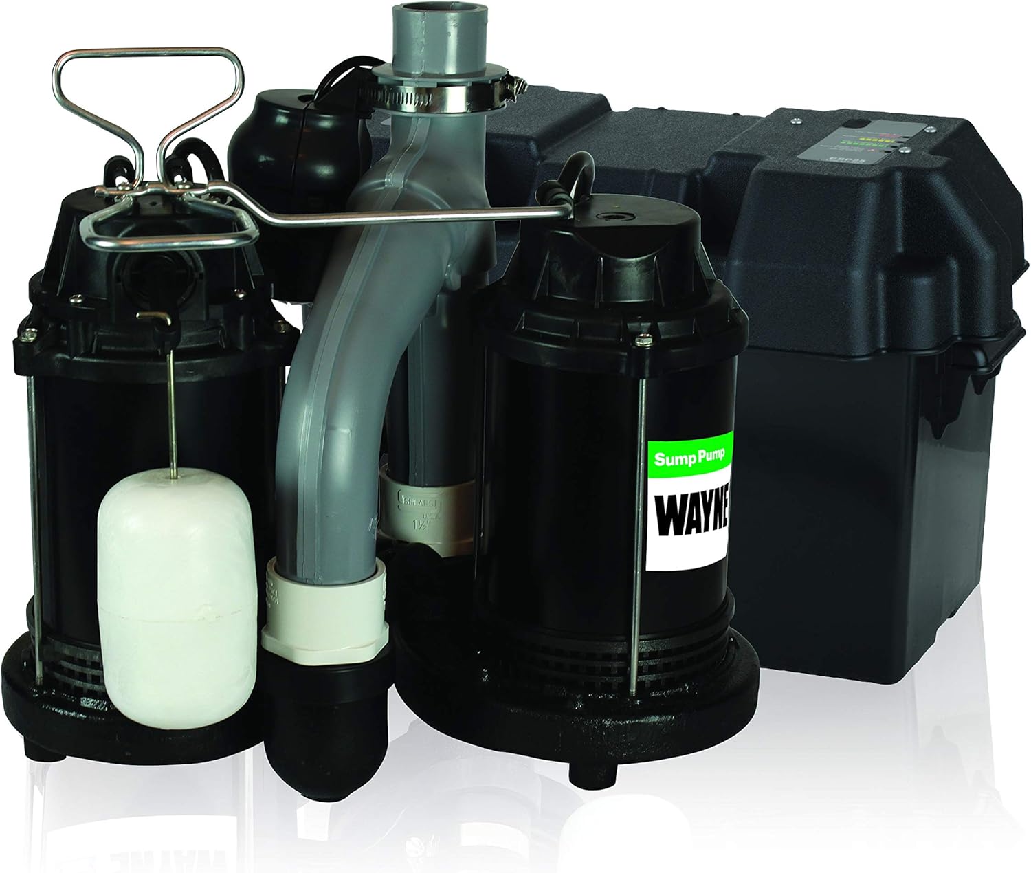 WAYNE - 1/2 HP Sump Pump with Integrated Vertical Float Switch and 12 Volt Battery Back Up Capability, Battery Not Included - Up to 5,100 Gallons Per Hour - Heavy Duty Basement Sump Pump System