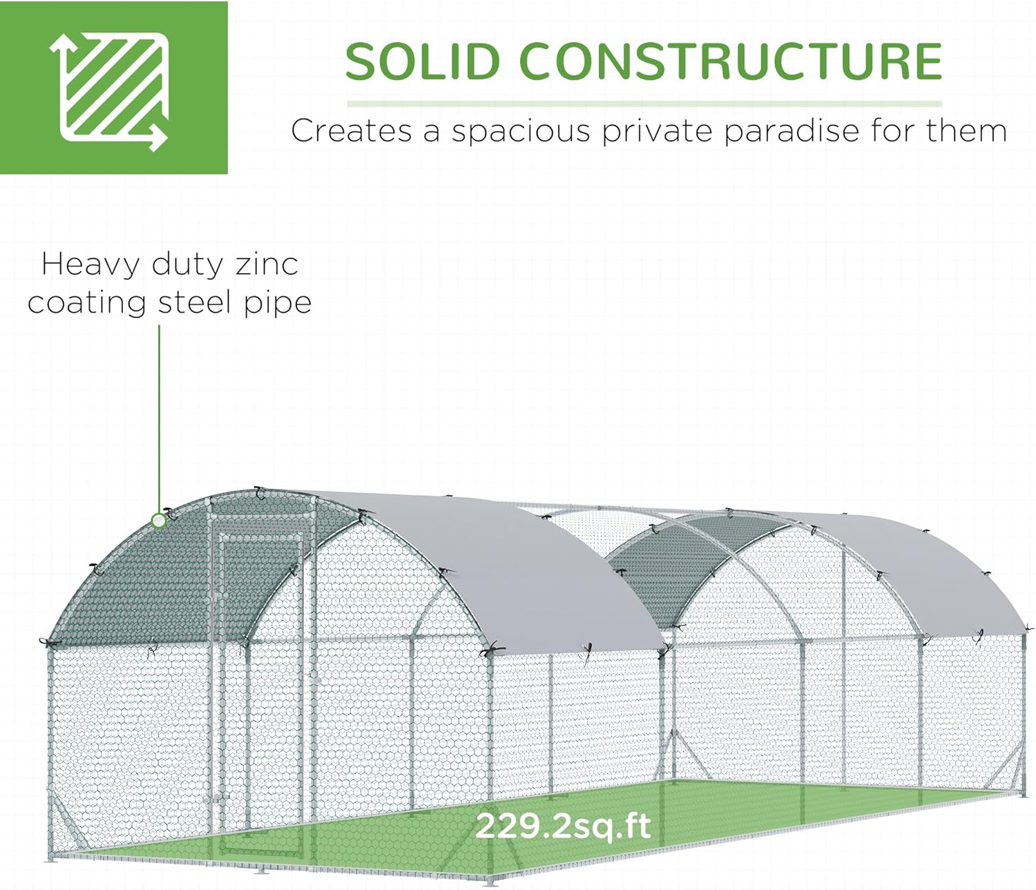 PawHut Chicken Run Large Metal Chicken Coop with Waterproof and Anti-UV Cover, Dome Shaped Walk-in Fence Cage Hen House for Outdoor and Yard Farm Use, 1" Tube Diameter, 9.2' x 24.9' x 6.5'