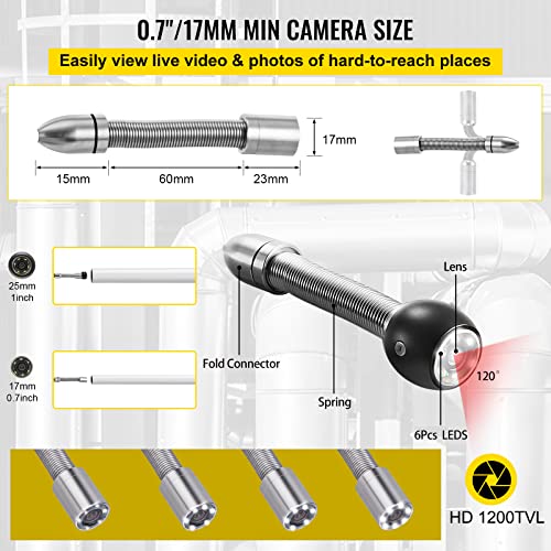 VEVOR Sewer Camera, 98.4 ft/30 m, 4.3" Pipe Drain Inspection Camera with DVR Function and LED Lights, Waterproof IP68 Borescope, Industrial Endoscope for Home Wall Duct Drain Pipe Plumbing