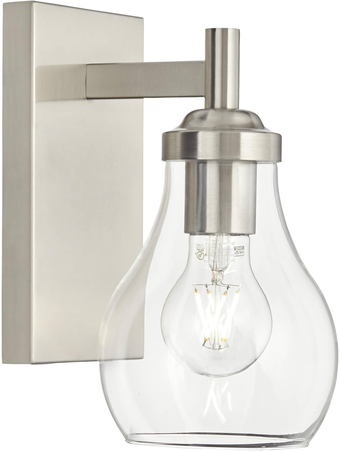 Possini Euro Design Danvers Modern Wall Light Sconces Set of 2 Brushed Nickel Hardwire 5" Fixture Clear Globe Glass for Bedroom Bathroom Mirror Vanity House Living Room Home Hallway Dining Kitchen