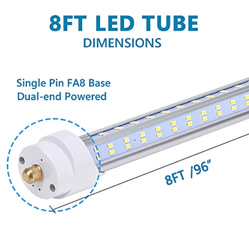 BETRAMLUX 8 Foot LED Bulbs,T8/T10/T12 8ft LED Tube Light,8ft Single Pin FA8 Base, 120W 13000LM, 6000K Cool White, 8 Foot Double Side V Shape(150W Replacement), Clear Cover