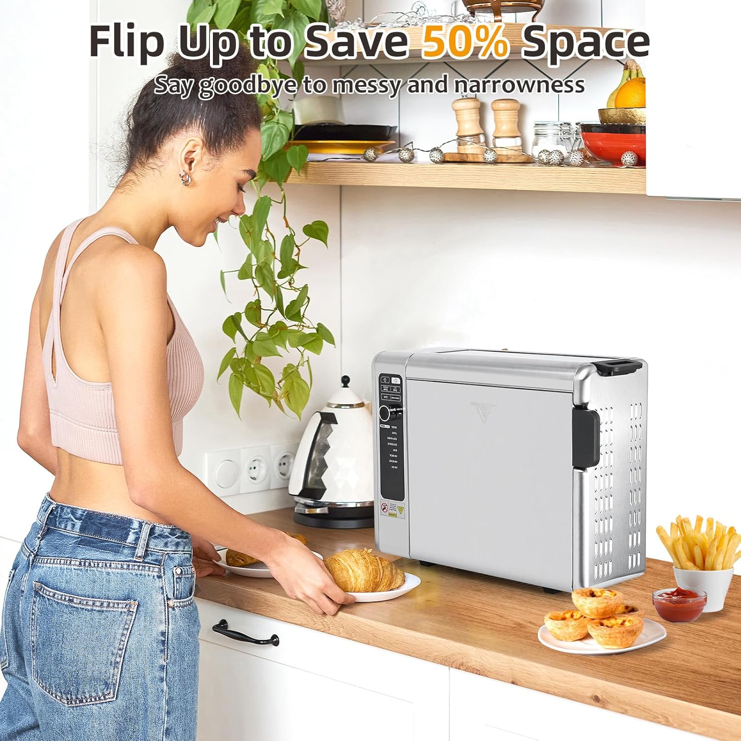 Digital Air Fry Countertop Oven, Air Fryer Toaster Oven Combo Flip UP Save 50% Space, 9 in 1 Electric Indoor Countertop Pizza Oven Air Fryer Easy Clean