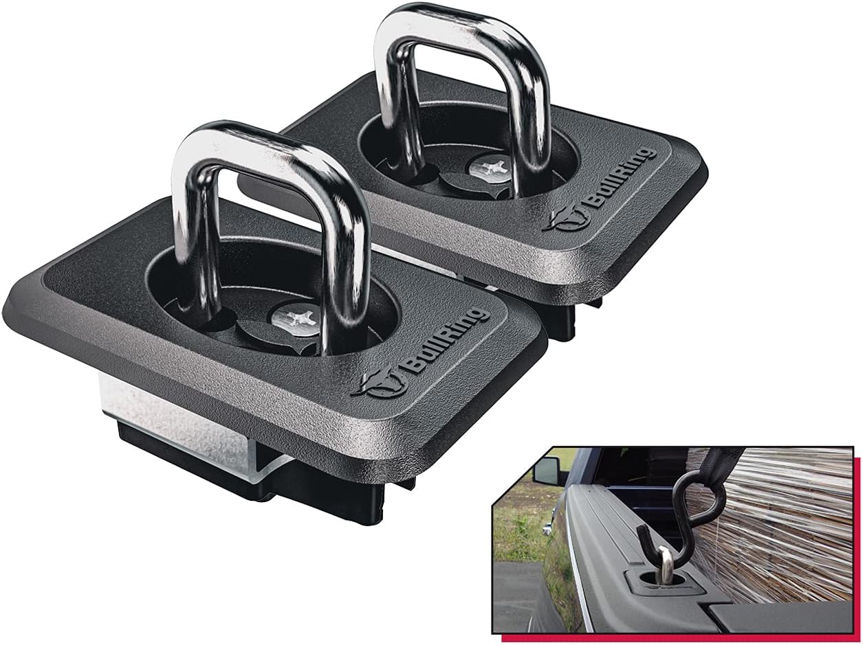 Bull Ring Classic Raised Fit Retractable Tie Down Anchors for '98-14 Ford F150, 98-16 Ford Super Duty, 88-13 Chevrolet Silverado and GMC Sierra, 95-08 Dodge RAM (2 Pairs)