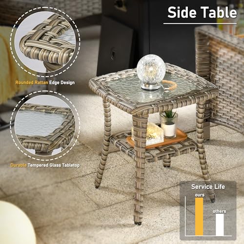 6 Piece Patio Furniture Sets with Fire Pit Table,Outdoor Wicker Furniture Set,All Weather Resistant Outside High Back Rattan Conversation Set for Out Door(Red)