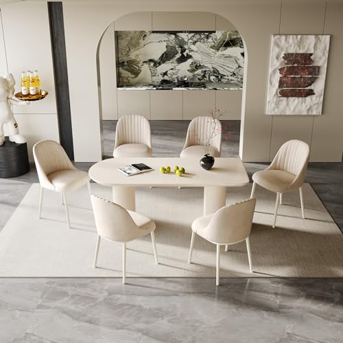7-Piece Dining Table Set with 6 Chairs for Kitchen, Bar, Dining Room Table Set for 4-6 People, Indoor Kitchen Table Set, 55.11" Long Modern Dining Table