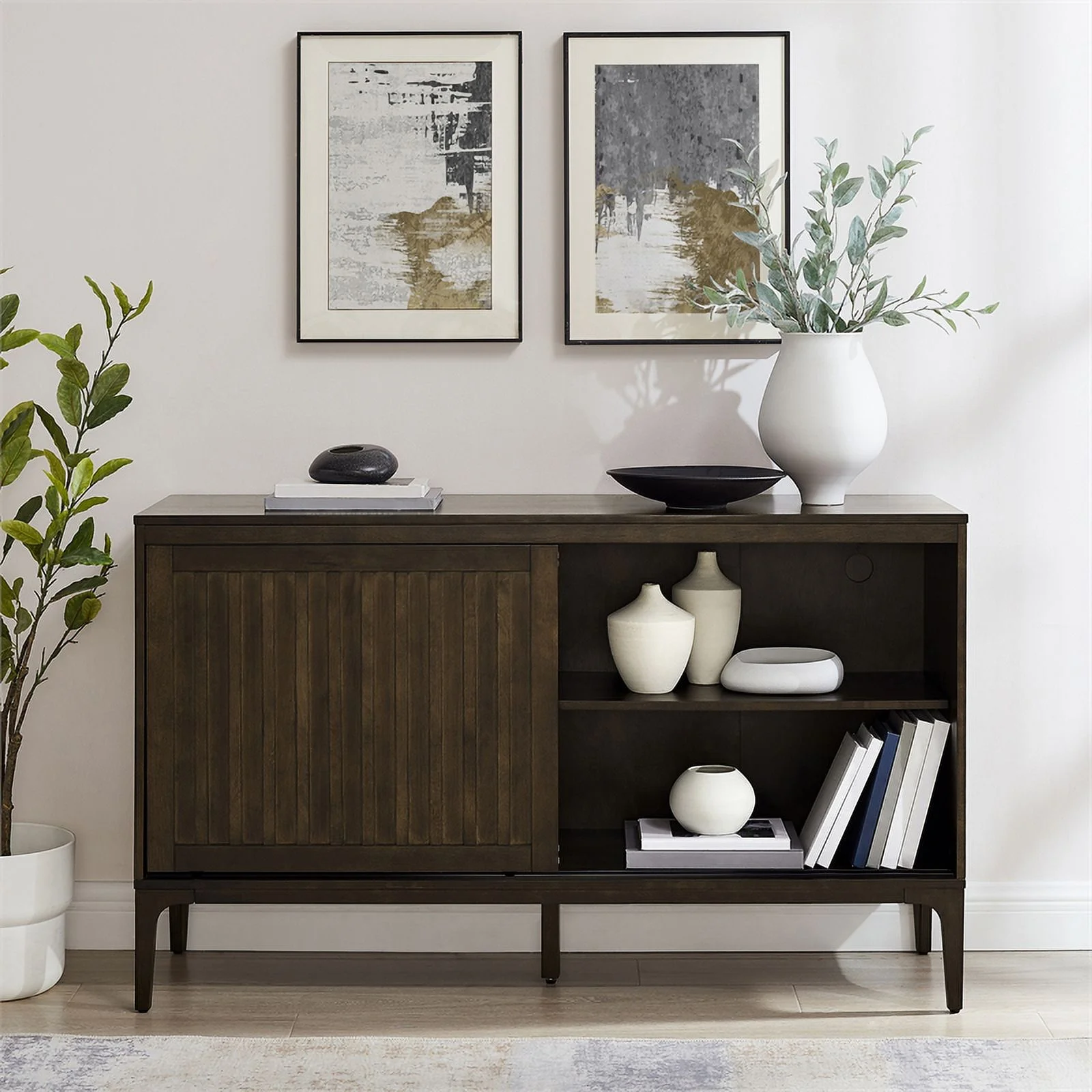 Crosley Furniture Asher Modern Particle Board Wood Sideboard in Dark Brown
