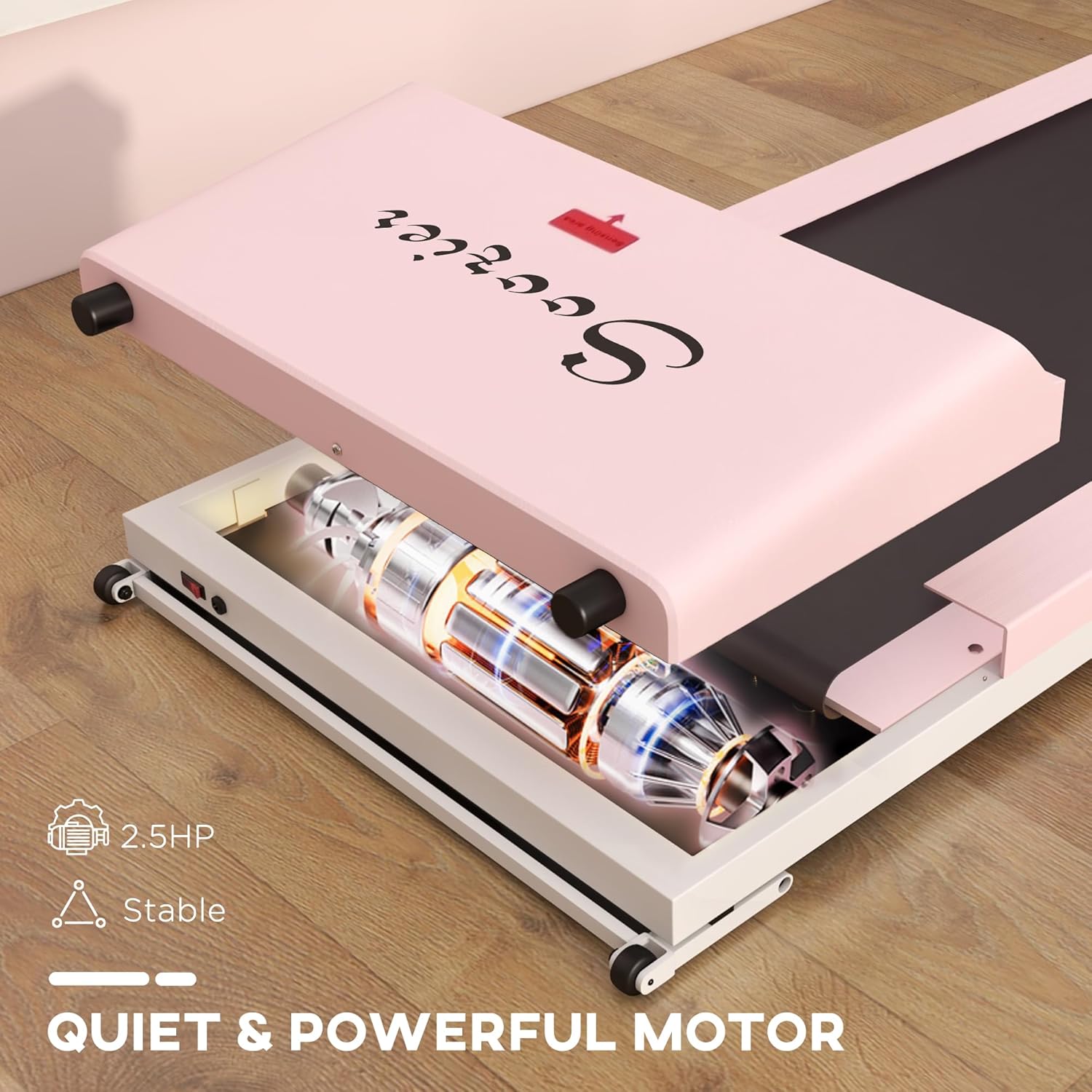 Soozier Under Desk Treadmill, Portable Walking Pad with Foldable Wheels, Remote Control, LED Display, 200 lbs Weight Capacity, Pink