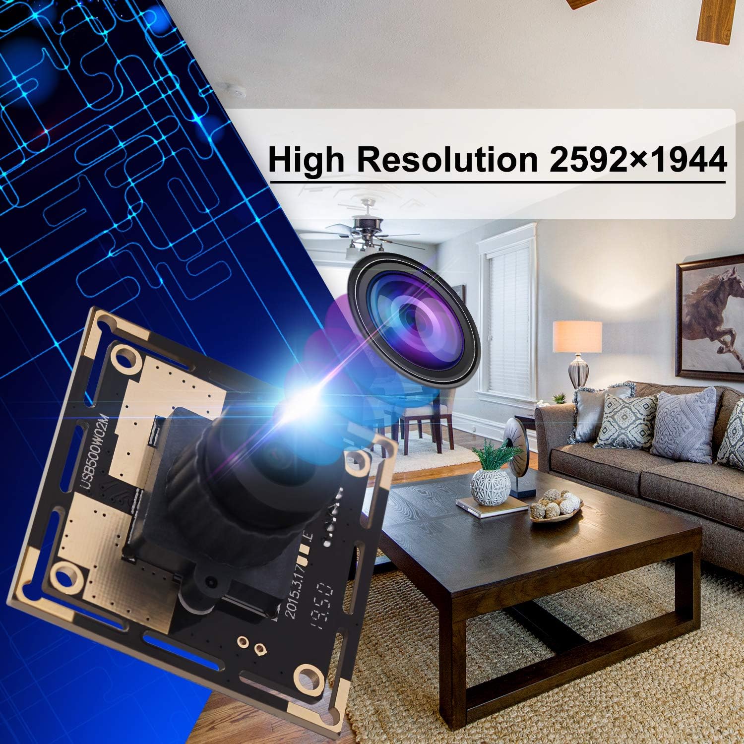 Autofocus 5 Megapixel USB Camera Module with 170 Degree Fisheye Lens HD 2592X1944 USB Webcamera with CMOS OV5640 Sensor USB with Camera,Mini Webcam for Windows Mac Andriod Linux,Plug&Play
