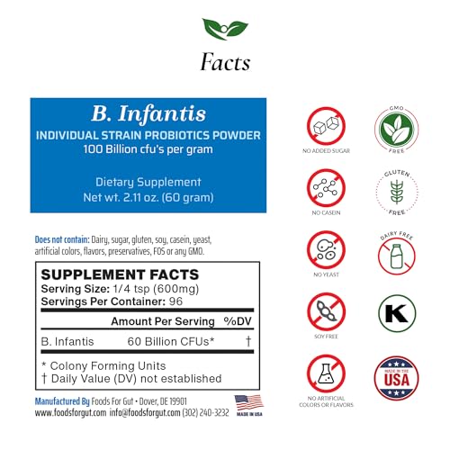 Bifidobacterium Infantis Probiotic Powder 100 Billion cfu's | Digestive & Immune Support | High Potency | B. Infantis (60 Grams)