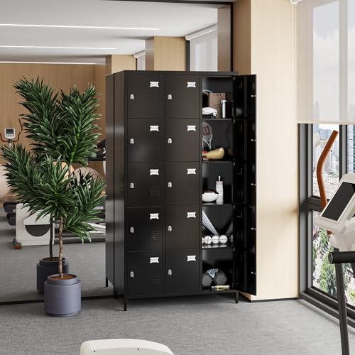 METAN Metal Storage Locker for School Office Gym Bedroom, 12 Doors Locker Cabinet for Employees, Industrial Steel Storage Locker with 12 Hooks, Assembly Required (12 Door-Light Gray)