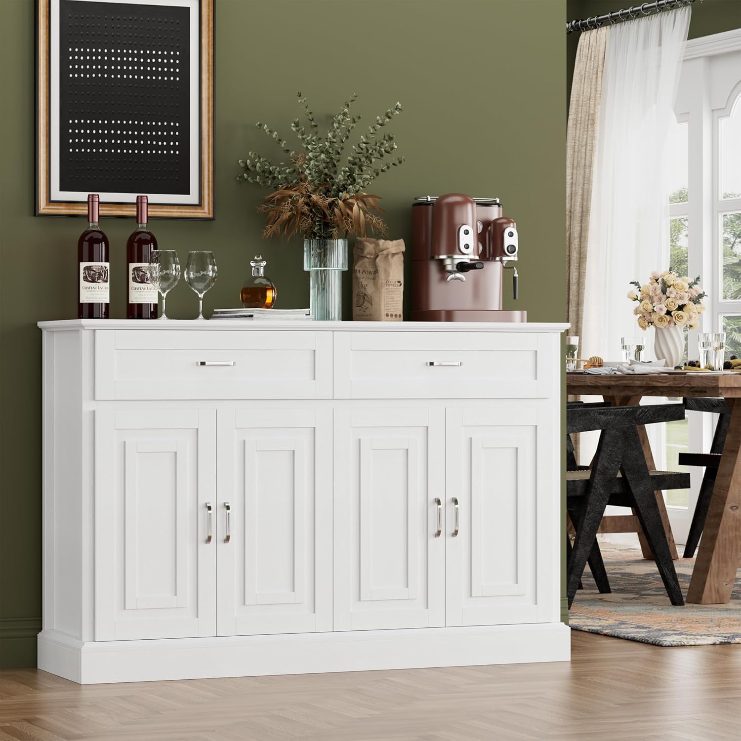 Sideboard Buffet Cabinet with Storage, 55.1" Large Kitchen Storage Cabinet with 2 Drawers and 4 Doors, Farmhouse Coffee Bar Display Cabinet for Kitchen Dining Room