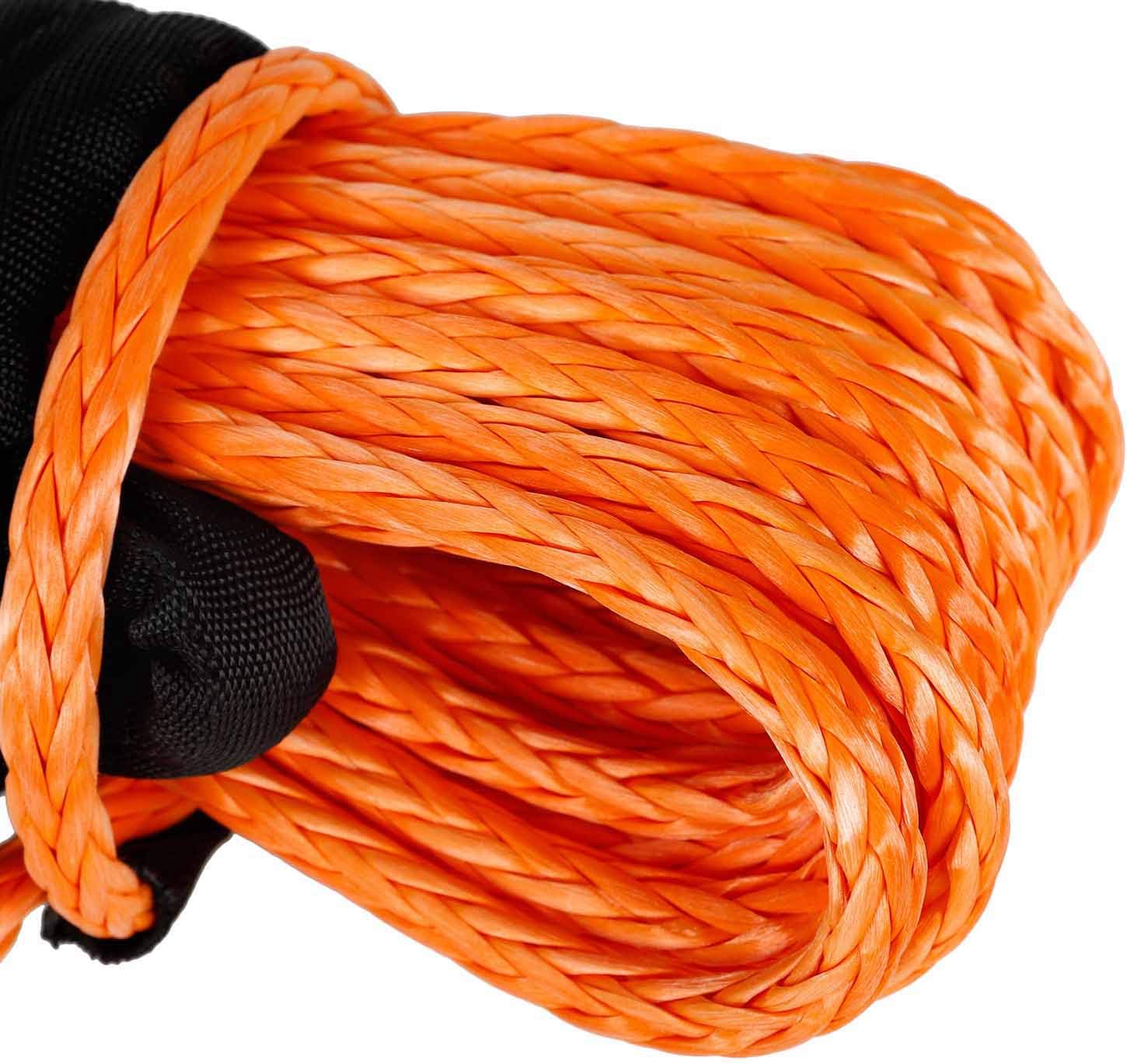 TYFYB 5/16" x 50' Synthetic Winch Rope 20000 LB Capacity Synthetic Winch Rope Line Cable W/Sheath Orange for ATV UTV Pack of 2