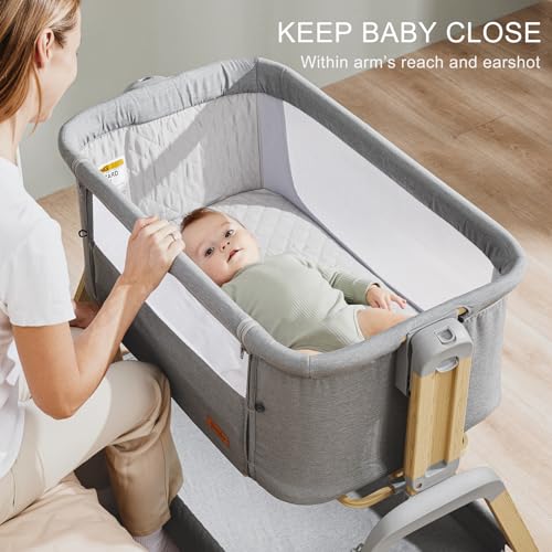 3 in 1 Baby Bassinet, Rocking Bassinets with Comfy Mattress and Wheels, Adjustable Height Bassinet Bedside Sleeper, Easy Folding Portable Crib for Newborn (Navy Blue)