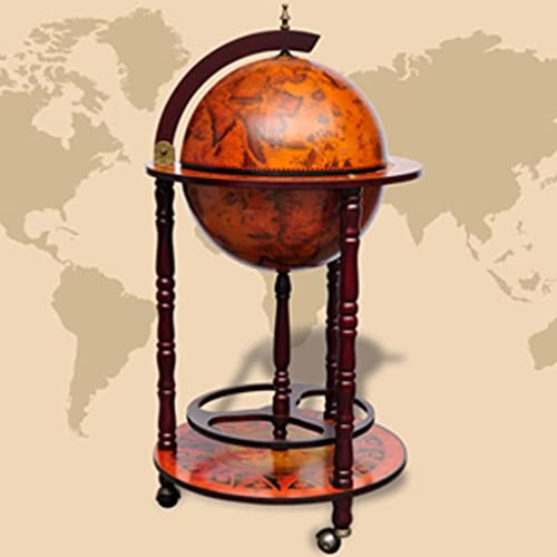Globe Bar Wine Stand Eucalyptus Wood,Antique World Globe Bar Cart with Wine Bottle and Glass Holder for Home and Office Entertainment