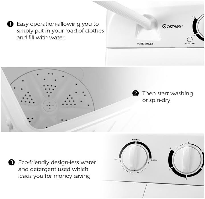 11 lbs Compact Twin Tub Washing Machine Washer Spinner