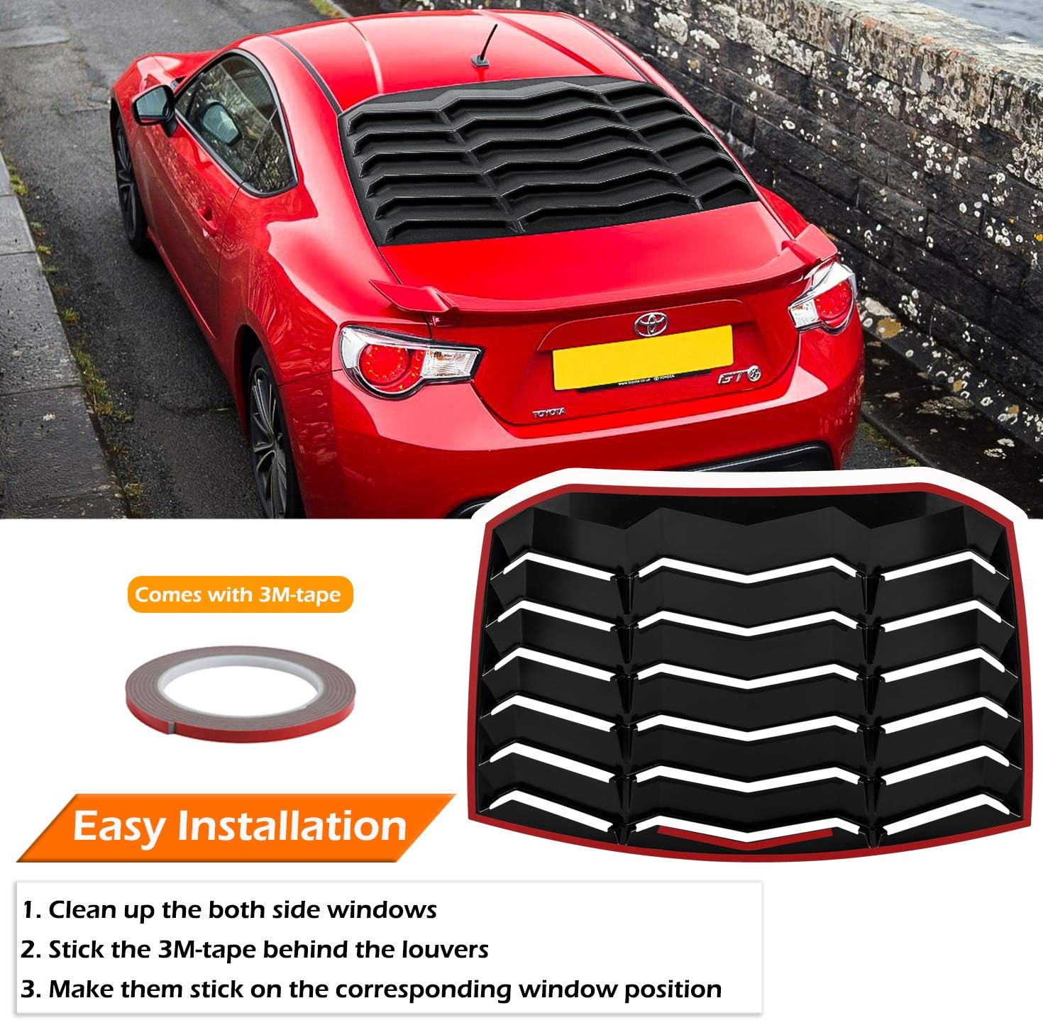 Yoursme Rear Window Louver Fits for Subaru BRZ Scion FR-S Toyota GT86 2013 2014 2015 2016 2017 2018 2019 2020 in GT Lambo Style Fit All Weather ABS (Matte Black)