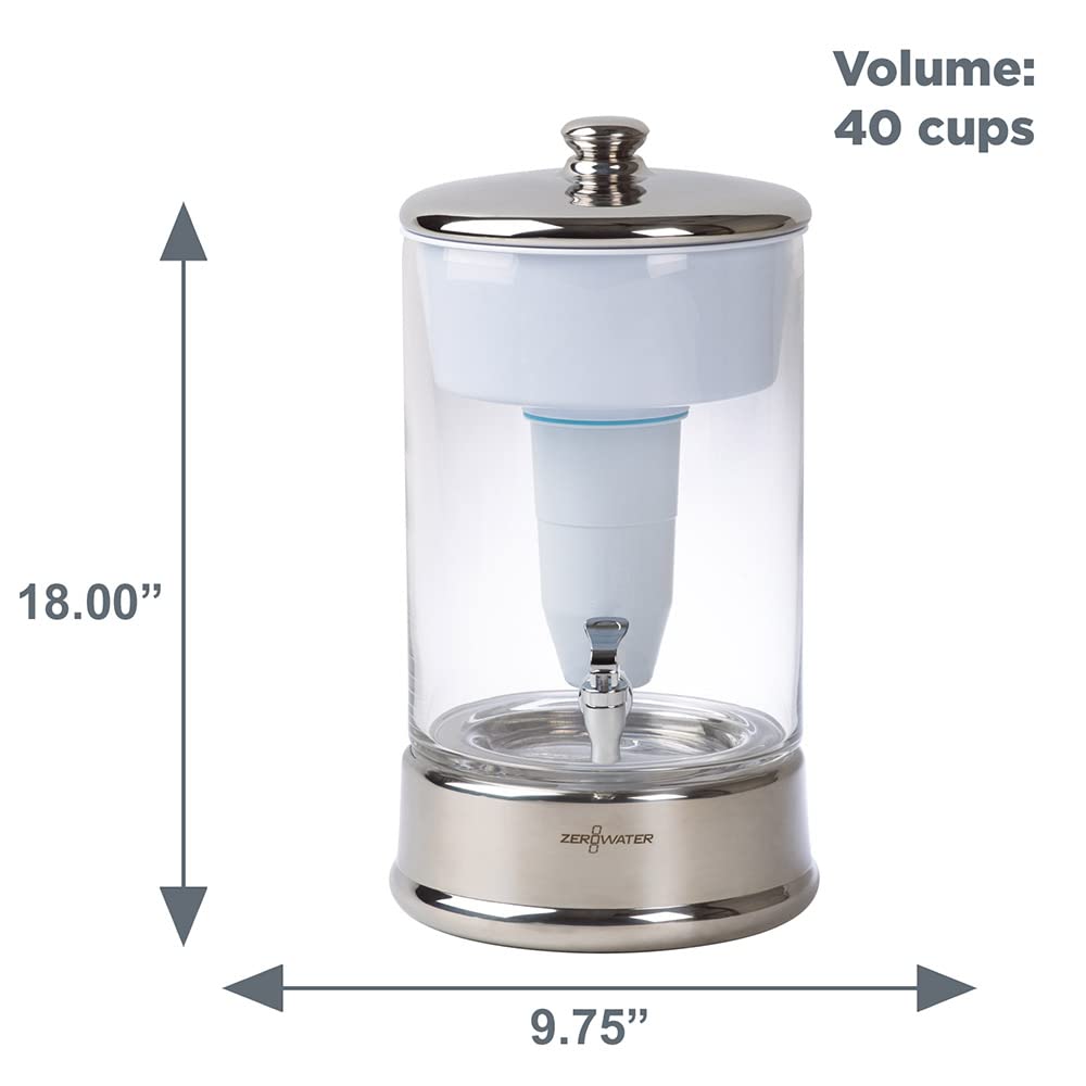 ZeroWater 40-Cup Glass Dispenser- Ready Pour Technology, 2.5 Gallon with 2 Replacement Filters and Free TDS Meter