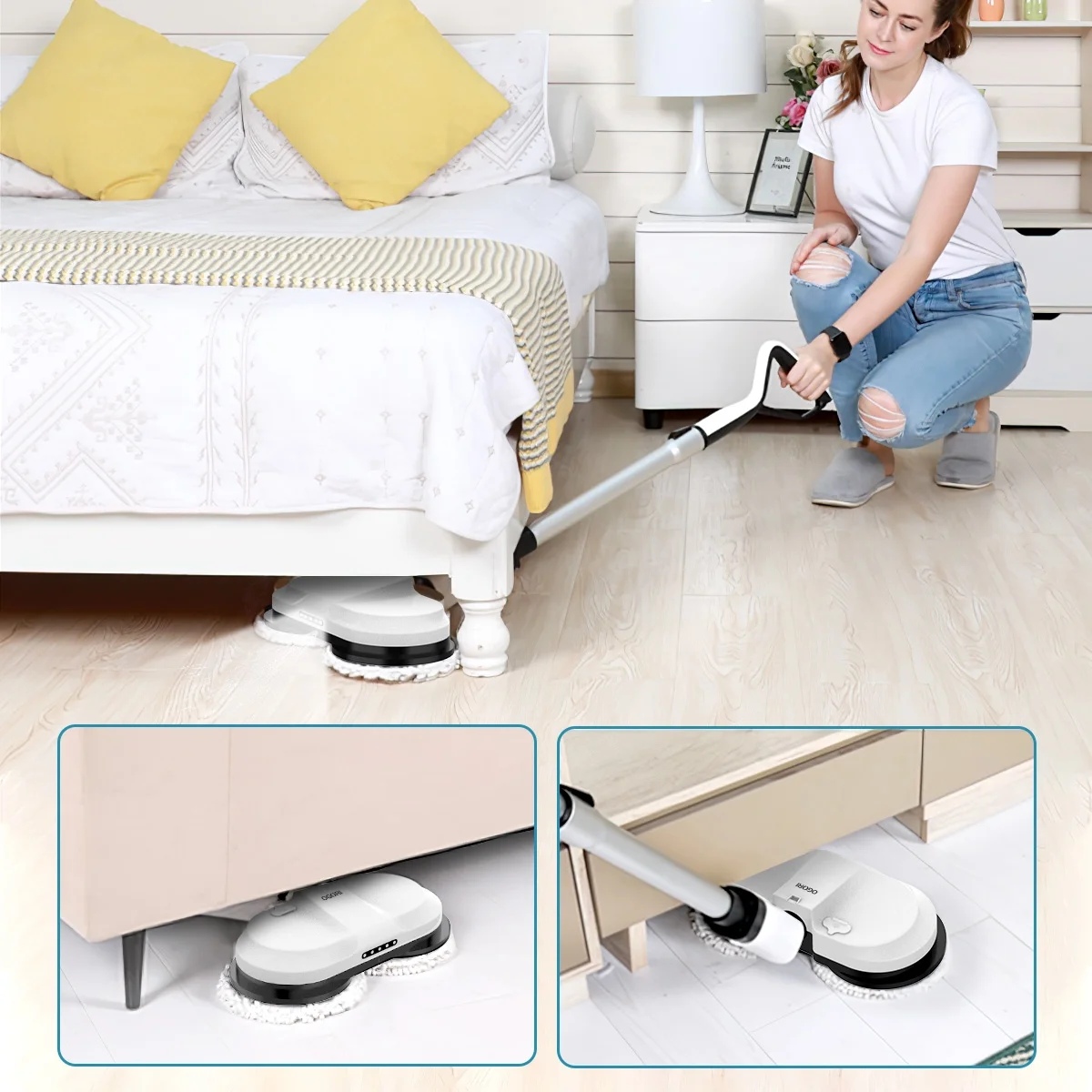 OGORI Cordless Electric Spin Mops Built-in 300ml Water Tank,Reusable Microfiber Cleaning, LED Headlight and Sprayer for Hardwood, Tile & Laminate Floors