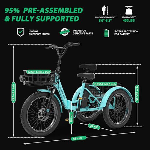 MOONCOOL Electric Tricycle Trike for Adults 350W 36V Removable Battery 24/26 Inches 7 Speeds 3 Wheels Electric Bikes Bicycle for Adults, Three Wheel Electric Cruiser Tricycle