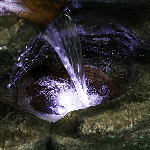 6-Tier Rockery Outdoor Fountain - 40” H Outdoor Waterfall Fountain with LED Lights for Home&Office Decor, Stacked Rock Cascading Relaxation Garden Fountains Outdoor for Patio, Yard, Deck