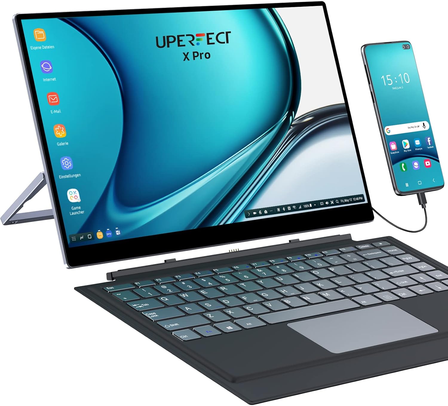 Magnetic Keyboard Portable 4K Monitor, UPERFECT 15.6'' Touchscreen w/Battery Frameless Bezel USB C Monitor, Integrated Kickstand, HDR FreeSync Eye Care Travel Monitor w/Detachable Keyboard & Touchpad