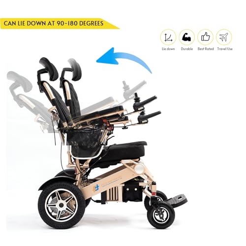 Enhanced Mobility Lightweight Foldable Electric Wheelchair for Seniors and Adults, Ideal Travel Companion with Portable Power Chair (1 Battery 15+ Miles Range, Blue Seat)