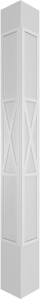 Ekena Millwork 8"W x 8'H Craftsman Classic Square Non-Tapered X-Board Farmhouse Fretwork Column w/ Standard Capital & Standard Base