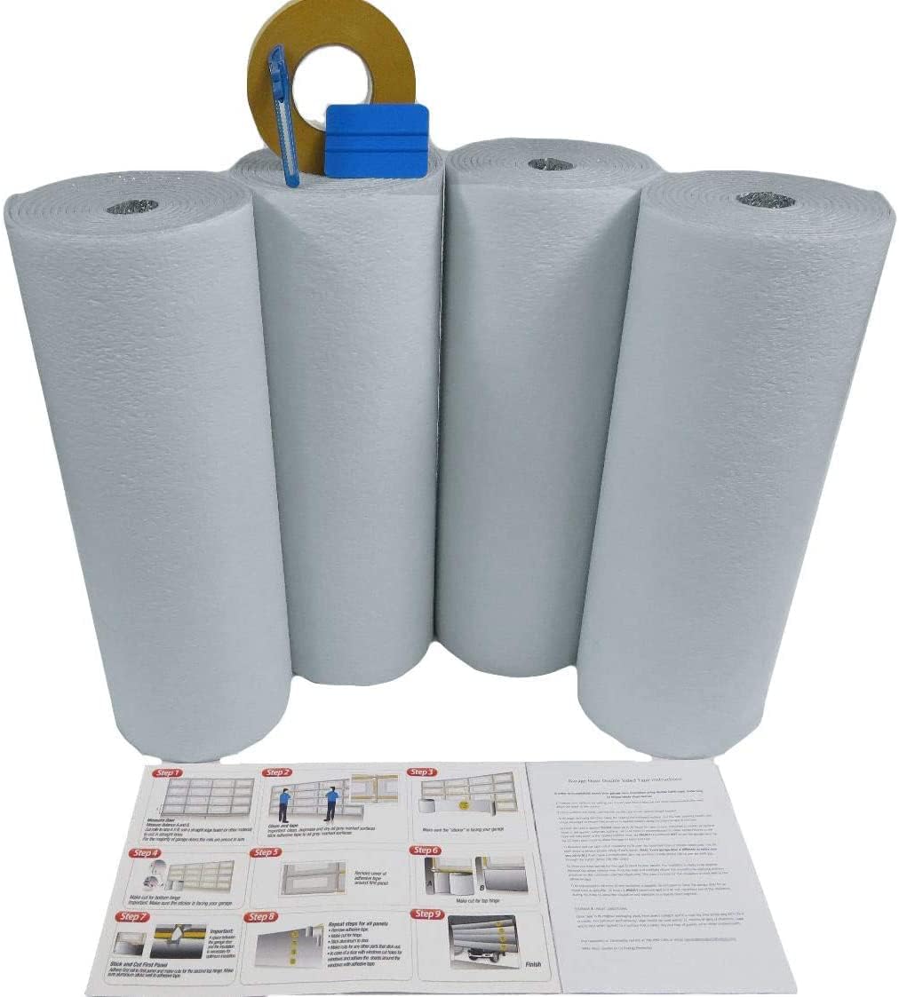 White Reflective Foam Core 2 Car Garage Door Insulation Kit 16FT x 8FT R Value 8.0 Made in USA New & Improved Heavy Duty Double Sided Tape (Also FITS 16X7) (One Pack)