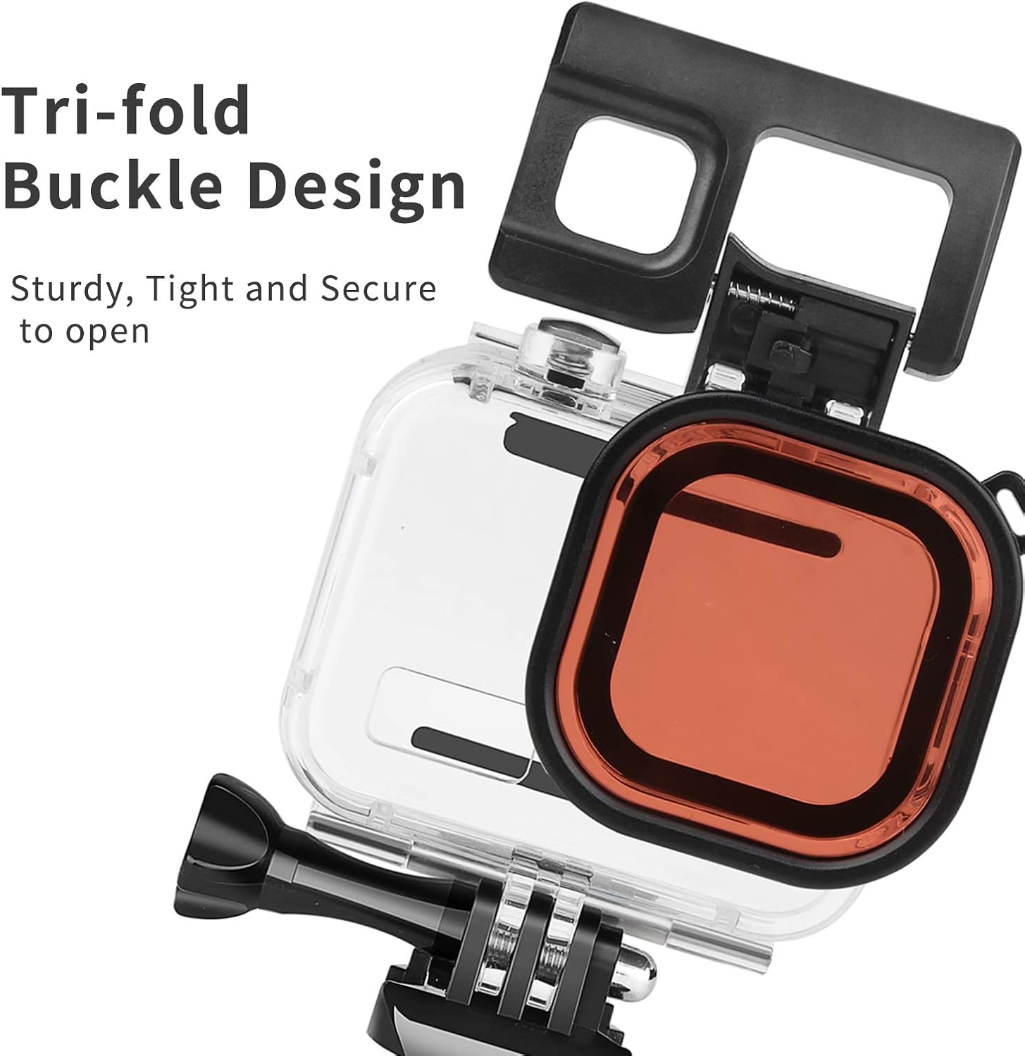 D&F Dual Handles Dome Port for GoPro Hero 8 Black, 45m/147ft Underwater Dome Lens Builted-in Waterproof Housing Case for Go Pro 8 with Waterline Diving Accessory