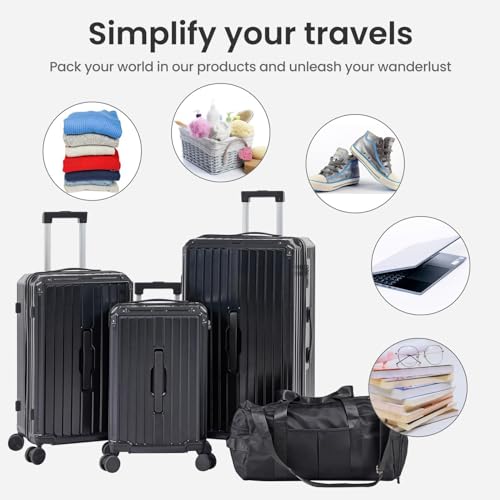 Luggage 4 Piece Set (20"/24"/29"/Travel Bag),PC+ABS Durable Lightweight Luggage with Collapsible Cup Holder,360° Silent Spinner Wheels,TSA Lock, (White)
