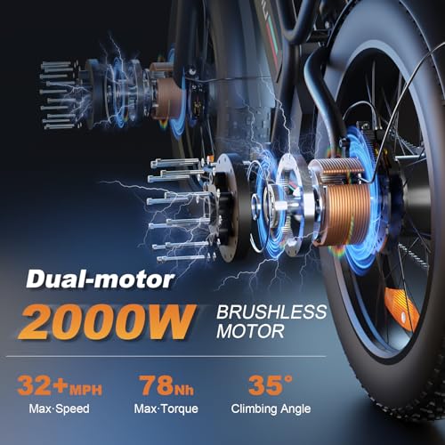 Electric Bike,2000W Dual Brushless Motor, 48V/22.4Ah Removeable Battery Ebike,Front/Rear Turn Signal,Rearview Mirror and 7 Gear Electric Bicycle