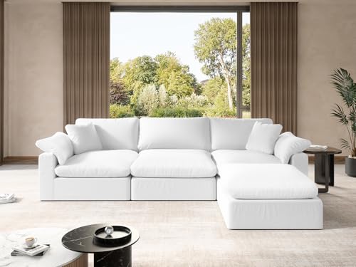 Extra Large U-Shaped Sectional Cloud Couch,Down Filled Sofa,Detachable Sofa Covers,Deep Seat Modern Modular White Sofa,Comfy Comfortable Furniture for Living Room