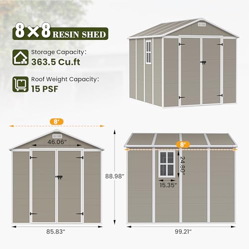UDPATIO Outdoor Storage Shed 6 x 6 FT, Resin Garden Sheds with Floor Plastic Patio Outdoor Storage Shed with Lockable Door for Tool, Bike, Garbage Gray White