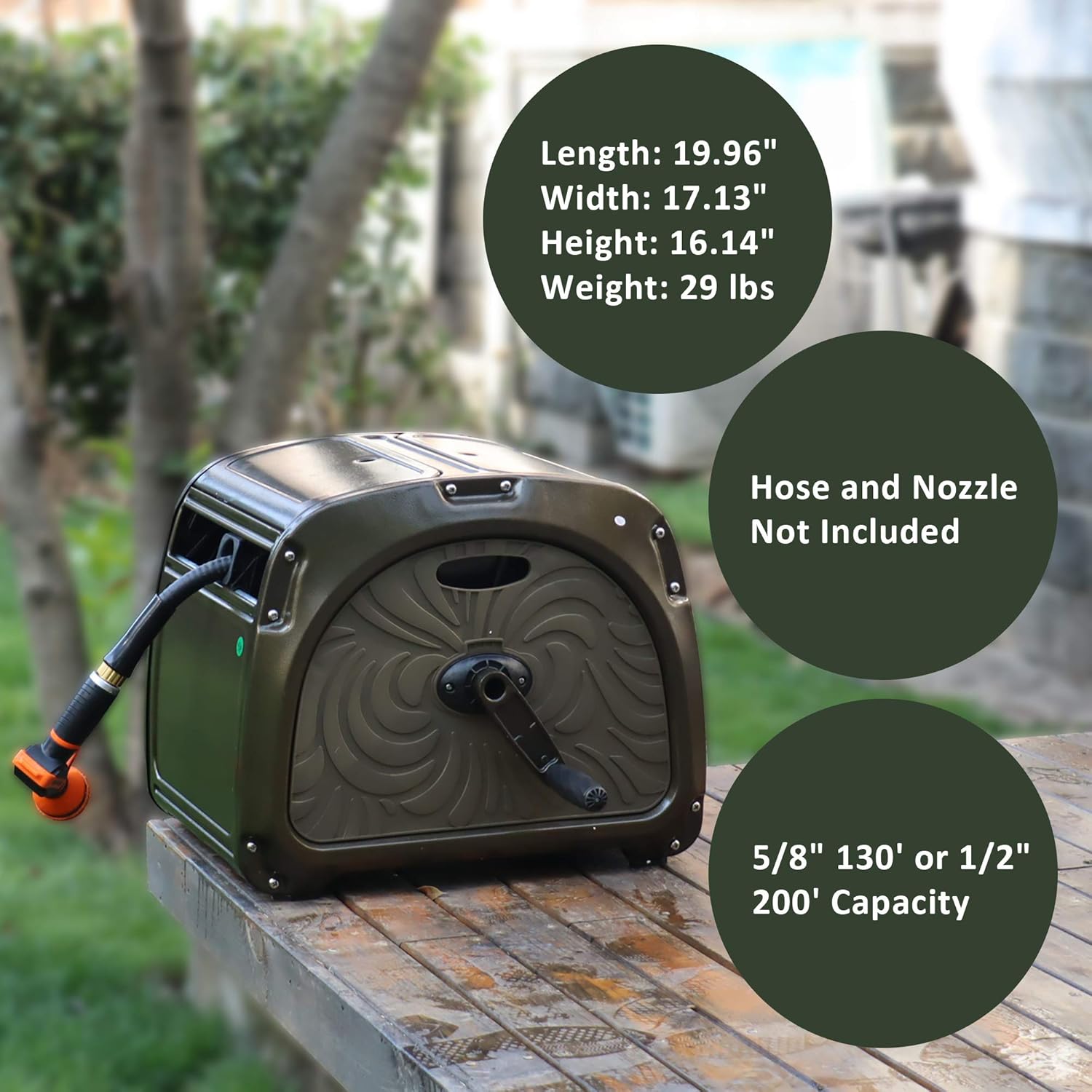 Giraffe Metal Hose Reel Box, Heavy Duty Garden Hose Storage Reel Hideaway with Crank Handle, 150ft 5/8" Hose Capacity