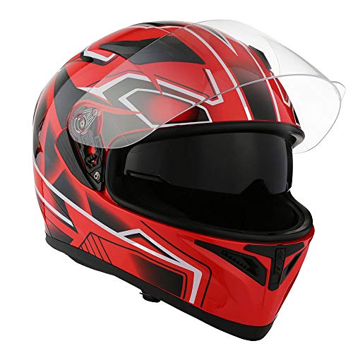1Storm Motorcycle Full Face Dual Visor Helmet Bundle with Spoiler and Motorcycle Bluetooth Headset: HJK316 Matt Black