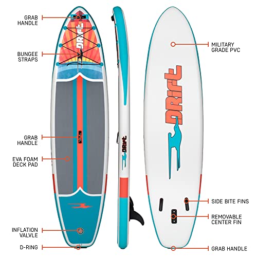 Drift Inflatable Stand Up Paddle Board - SUP Paddle Board and Accessories, Including Pump, Paddle, and More