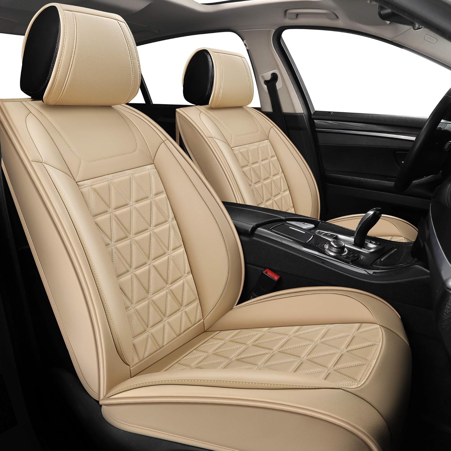 YUHCS Full Set Car Seat Covers - Faux Leather Non-Slip Vehicle Cushion Cover, Waterproof Car Seat Protectors Automotive Interior Accessories for Most SUV Cars Pickup Truck Brown