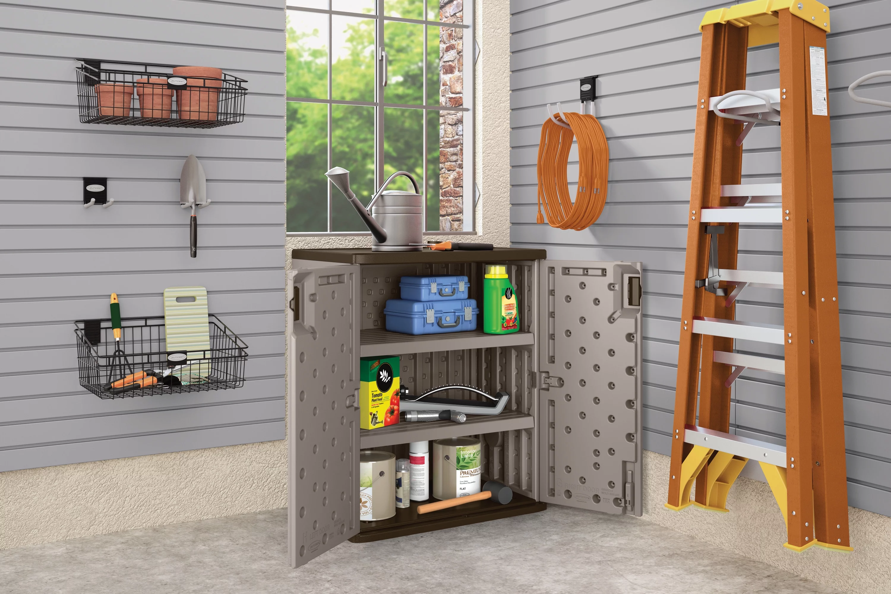 Suncast 2-Shelf Resin Base Cabinet, Platinum Metallic